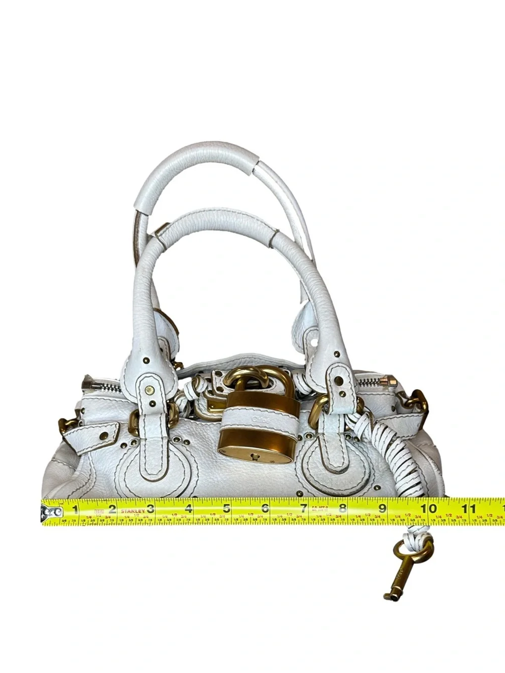 CHLOE Paddington Ivory Leather Mini Top Handle Bag with Lock and Key